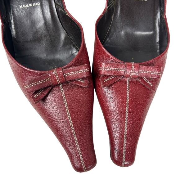 Prada Red Leather Pointed Toe Bow Vintage 90s Kitten Heels 7.5 - Picture 3 of 6
